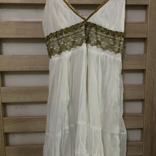 Ancient Greek style dress white with gold embroidered details