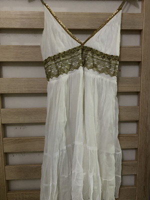 Ancient Greek style dress white with gold embroidered details
