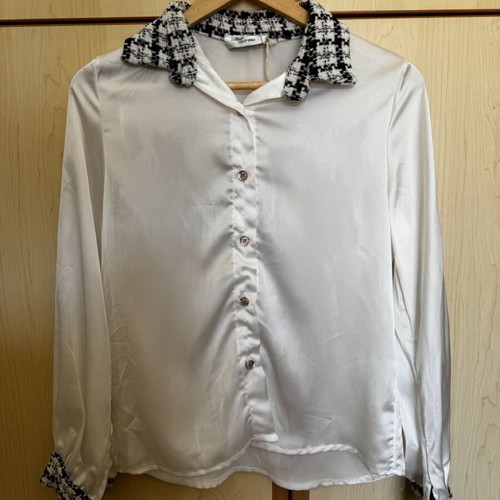 White satin shirt with tweed details like new