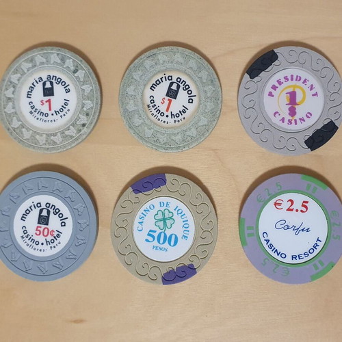 Casino chips used, set of 41 from around the world