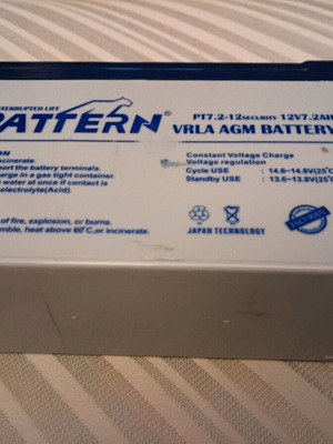 Pattern VRLA AGM 12V 7.2Ah rechargeable alarm UPS battery new