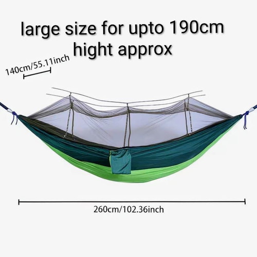 Lightweight olive drab hammock with integrated mosquito net