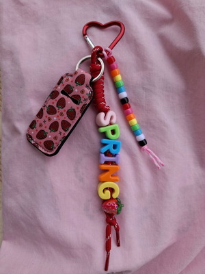 Handmade keychain made to order with letters and case for lipstick or lighter