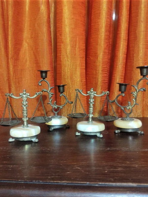 Decorative set of onyx, alabaster and bronze used