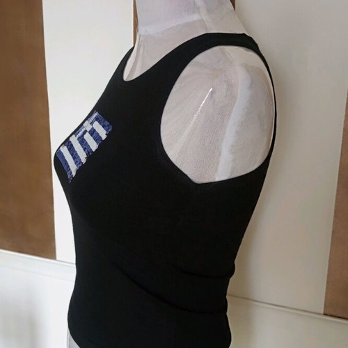 Y2K Black Sleeveless Tank Top With Greek Flag Sequin Like New