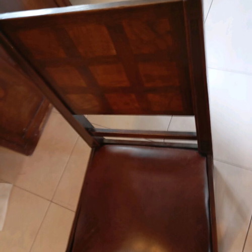 Chairs used, pack of 4, walnut wood with leather seat