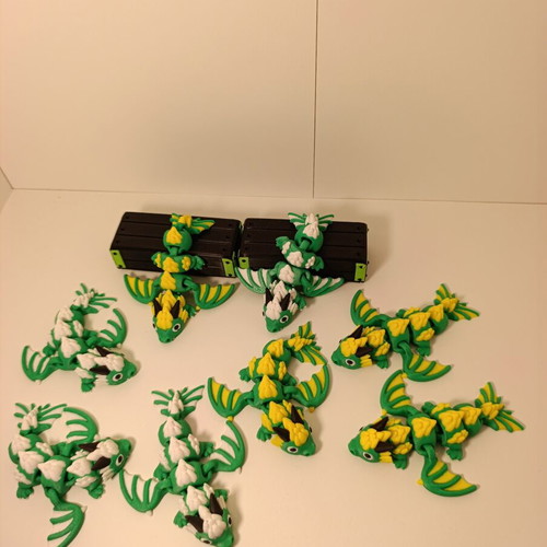 Flexi Dragon 3D Printed Keychains in 2 Colors, New