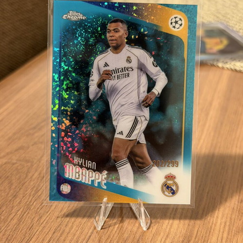 Kylian Mbappe Aqua Holo 2025 Topps UEFA Card new