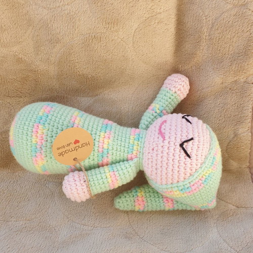 Handmade sleeping baby doll, new, colorful knit, 22cm×12cm