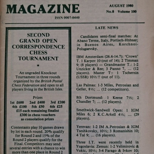 British Chess Magazine 10 issues 1980 like new