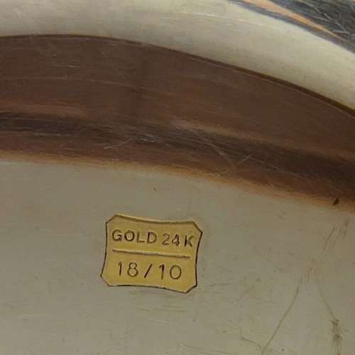Vintage Oval Serving Tray Inox 18/10 with 24K Gold Details used