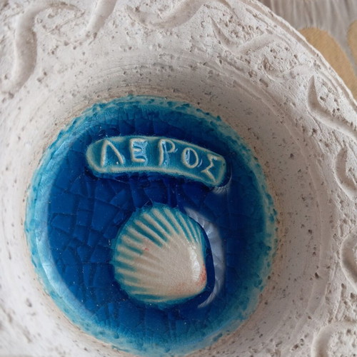 Handmade ceramic decorative plate with enamel, like new, 13 cm
