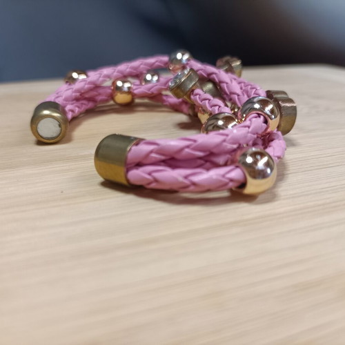 Pink gold women's bracelet with rhinestones