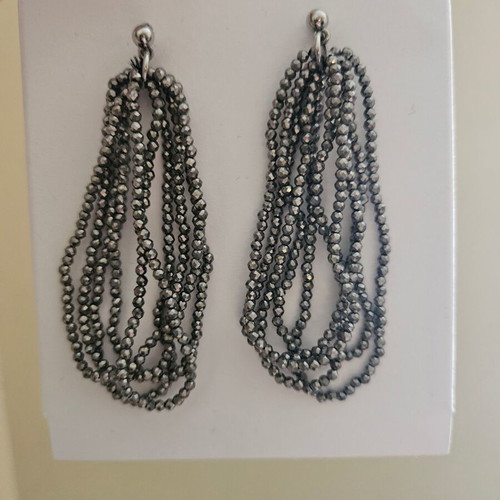 MNG earrings with beads, new, black and silver