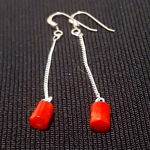 Melpomene silver 925 earrings with natural coral, handmade