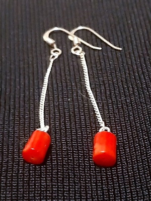 Melpomene silver 925 earrings with natural coral, handmade