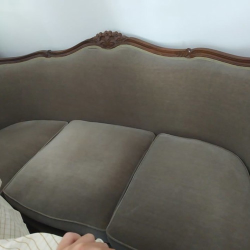 Louis Quinze Kenz sofa used, handmade wooden, velvet fabric