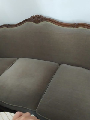 Louis Quinze Kenz sofa used, handmade wooden, velvet fabric