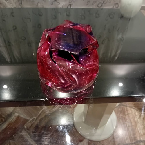 Bohemian Crystal Ashtray used, handmade vintage 1960 Chřibská Sklárna