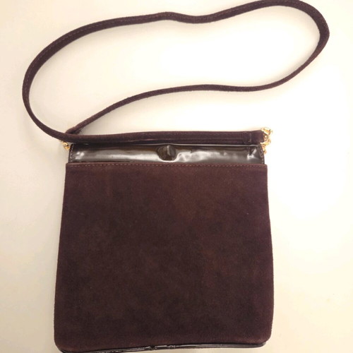 Structured Suede and Patent Leather Tassel Crossbody Bag used, burgundy