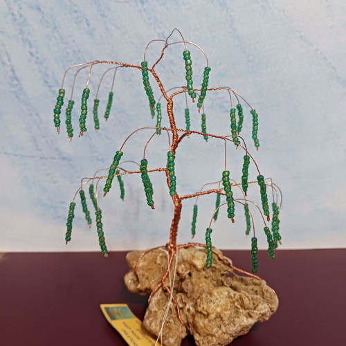 Tree made of copper wire and glass beads new
