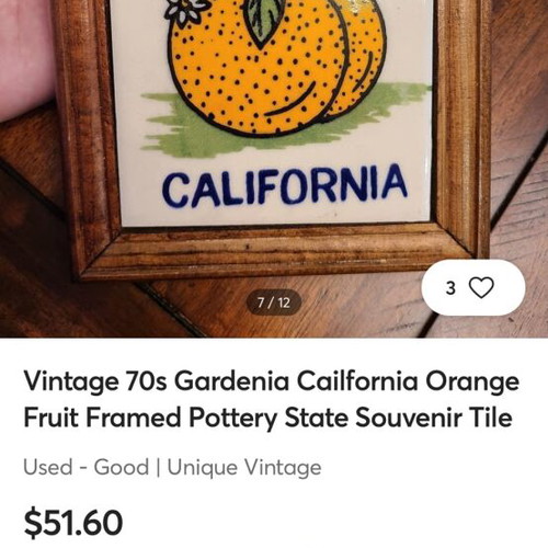 Vintage ceramic tile California with wooden frame like new