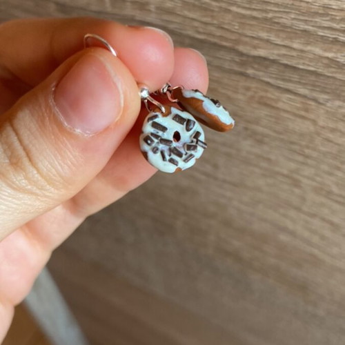Donut earrings handmade set made of clay