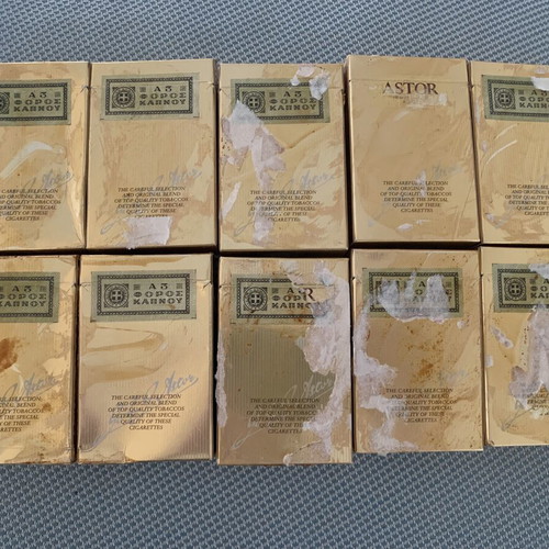 Astor empty cigarette packs used, pack of 10 from 1982