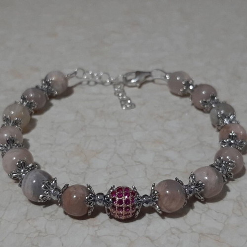 Bracelet with heliotrope, hematite and zircon with silver 925 clasp and chain