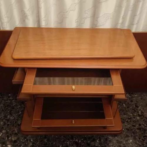 Vintage TV stand with 360° rotating base, walnut, like new
