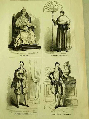 Ξυλογραφία 1854 με τον Πάπα και μέλη της παπικής αυλής
