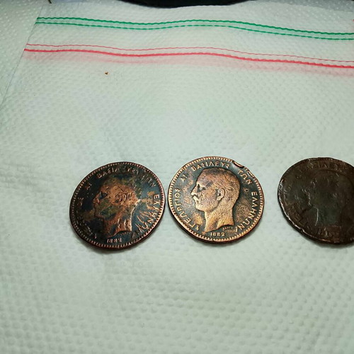 Coins used, 2x1882 and 1x1869 10 lepta, pack