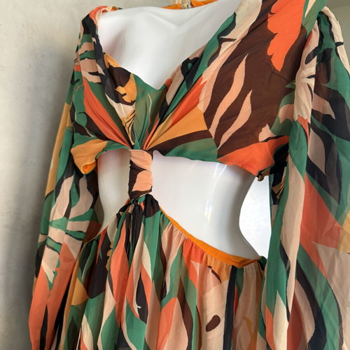 Mallory The Label summer dress, green and orange, size M