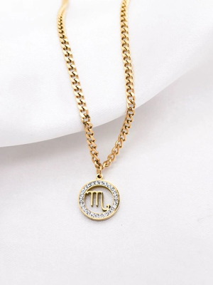 Scorpio necklace new steel gold plated with clear zircons