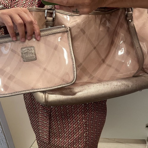 Burberry shoulder tote bag used, transparent pink PVC with pouch