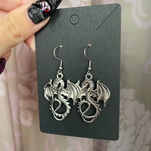 Dragon earrings new handmade steel hooks silver