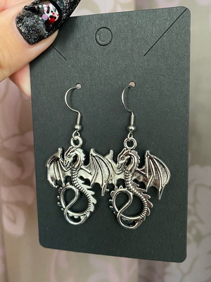 Dragon earrings new handmade steel hooks silver