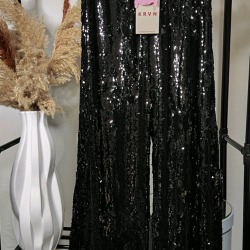 Karavan black pants with sequins new, high waist wide leg