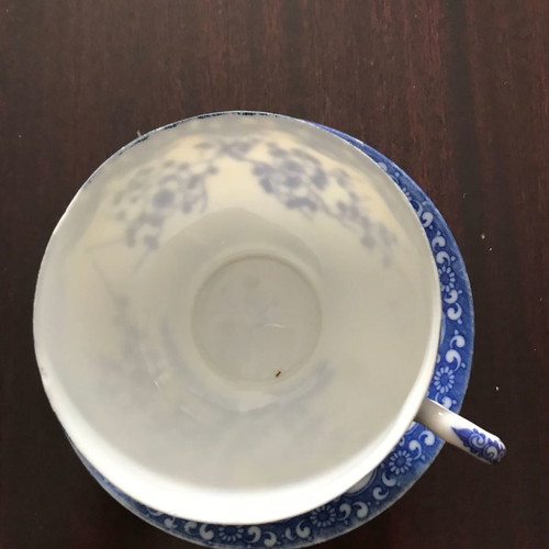 Chinese tea cups used, set of 2, fine white-blue porcelain
