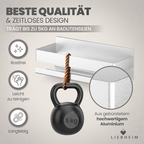 Liebesheim self-adhesive shower shelf 22 x 9 cm, matte silver