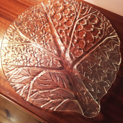 Crystal embossed serving platter 'The Four Seasons' like new