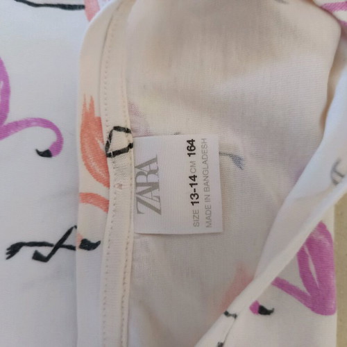 T shirt short for girl used, Zara, white with pink flamingo