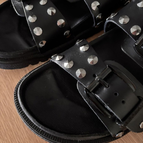 Replay Goya Buckles Leather Slides Size 39 New