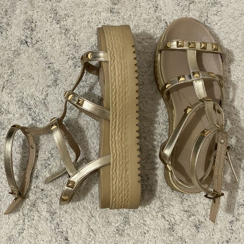 Leather sandals with studs like new, size 36, gold beige