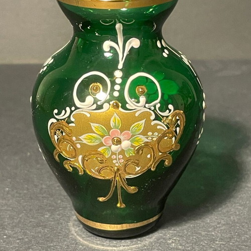 Vintage Mini Vase Bohemian Crystal emerald green with gold