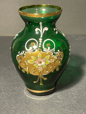 Vintage Mini Vase Bohemian Crystal emerald green with gold