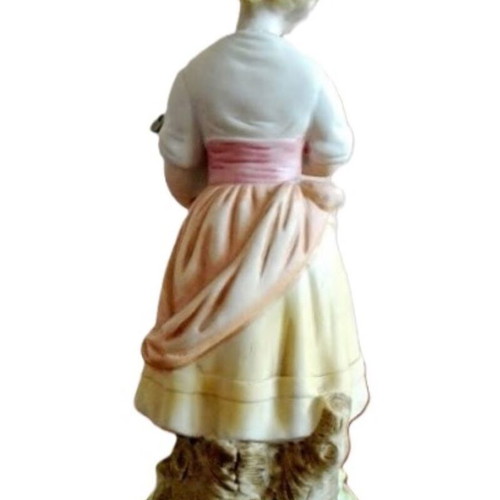 Vintage porcelain figurine Girl with jug in pastel colors like new