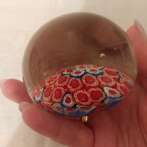 Crystal solid paperweight with flowers at base new