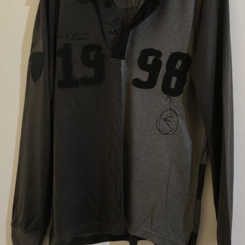 Exist grey long sleeve polo shirt with 1998 print and black collar