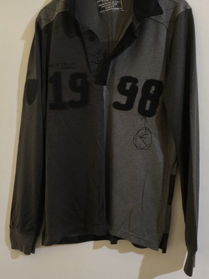 Exist grey long sleeve polo shirt with 1998 print and black collar